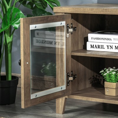 Modern Gray Wash TV Stand with Open Shelves and Cabinets