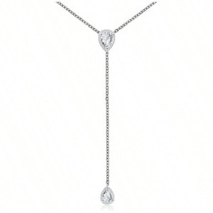 CZ Pear Drop Lariat Necklace 16 with 2.75 Y Drop, Adjustable, 3 Colors Available - 1 of 4