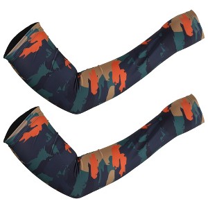 Unique Bargains Basketball Sports Camouflage Cooling Arm Elbow Compression Sleeve Green Orange Blue 1 Pair - 1 of 4