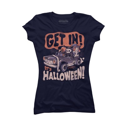Junior's Design By Humans Get In Its Halloween - Halloween Pumpkin Skull Gift By EduEly T-Shirt