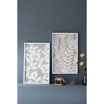 Set of 2 White Botanical Paper Shadow Box Wall Decor with MDF Frame