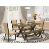 HomeStock 6-Piece Rectangle Distressed Jacobean Finish Solid Wood Top Dining Table with 1-Bench, 4-Chairs - 2 of 4