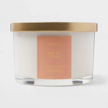 15oz Lidded Glass Jar 3-Wick Candle White Glass Candle Deep Sea Citrus - Opalhouse™