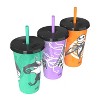 Zak Designs 3pc 25 fl oz Glow in the Dark Nightmare Before Christmas Polypropylene Tumbler Set Purple/Orange/Teal Green - 3 of 4