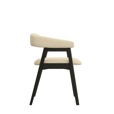 Black Rubberwood Low Arm Chair with Beige Upholstery, Set of 2