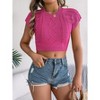 Womens Summer Tops Cable Knit Short Sleeve Round Neck Casual Crop Top - 3 of 4