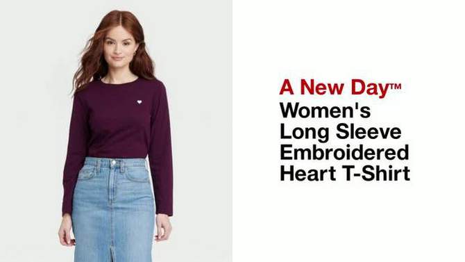 Women's Long Sleeve Embroidered Heart T-Shirt - A New Day™, 2 of 8, play video
