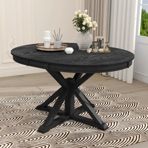 PAGED Extendable Dining Table Round Wood Kitchen Table with X-shaped Base, 42-58" Living Room Table, Seats Up to 6 People - 1 of 4