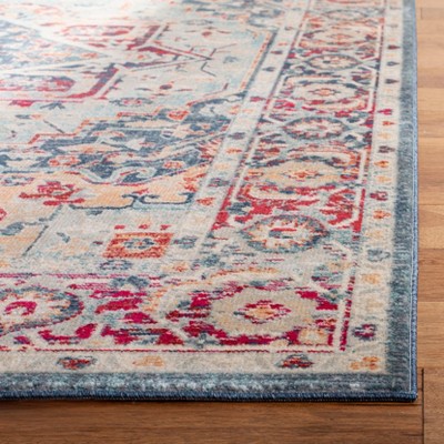Merlot Navy Aqua Hand-Knotted Rectangular Area Rug 5'3" x 7'6"