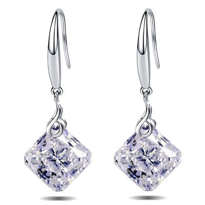 Paaaawaters 925 Sterling Silver Square Shape Cubic Zirconia Dangle Earring for Women