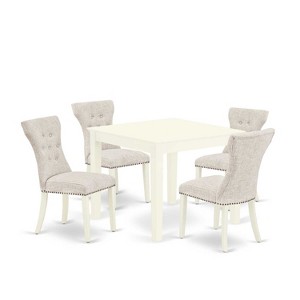 5-Piece Linen White Finish Solid Wood Top - Dining Room Set with High Back - Seats 4 - 1 of 4