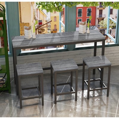 Modern Design Kitchen Dining Table, Pub Table, Long Dining Table Set with 3 Stools, Easy Assembly