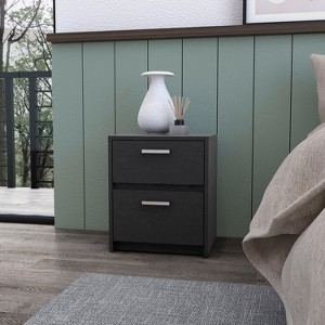 Okak 2-Drawer Bedside Table with Metal Handles, Nightstand with Easy-Pull Drawers for Small Spaces, Modern Farmhouse Bedroom Accent, Black - 1 of 4
