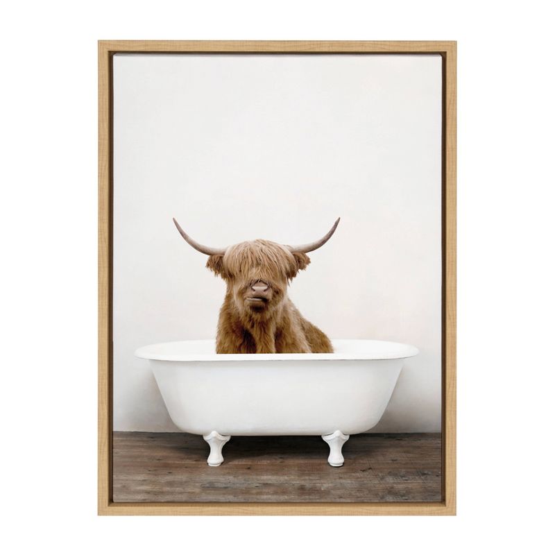 Sylvie Highland Cow in Tub Color Framed Canvas by Amy Peterson - Kate & Laurel All Things Decor, 1 of 11