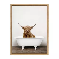18" x 24" Sylvie Highland Cow in Tub Color Framed Canvas Wall Art by Amy Peterson Natural - Kate and Laurel