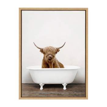 Sylvie Highland Cow in Tub Color Framed Canvas by Amy Peterson - Kate & Laurel All Things Decor