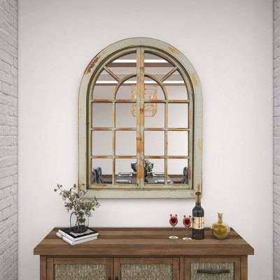 Gray and Brown Weathered Nautical Windowpane Wall Mirror
