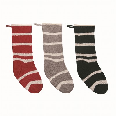 Transpac Polyester Multicolor Christmas Plush Striped Stocking Set of 3