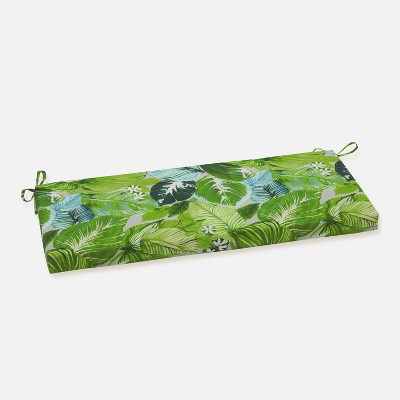 Lush Leaf Jungle Outdoor Bench Cushion Green - Pillow Perfect: Weather-Resistant with Ties, Zipper Closure, 45"x18"