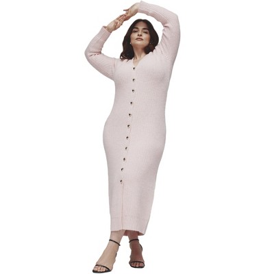 ELOQUII Women's Plus Size Heart Button Sweater Dress