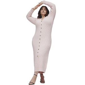 ELOQUII Women's Plus Size Heart Button Sweater Dress - 1 of 4