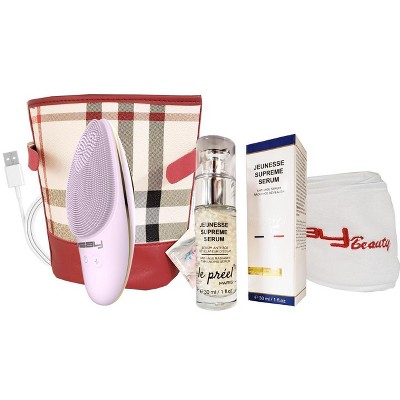 LINSAY Facial Cleansing Brush with LED Skin Therapy Included Super SPA Bundle with Potent anti-aging Serum, USB Cable, Headband and Cosmetic Bag