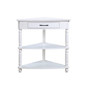 FONTOI 33.8'' Triangle End Table, 3-Tier Corner Side Table with Drawer, Sorage Rack for Small Spaces Living Room, White, 20"*34.6"*33.86" - 1 of 4