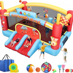 HOMDOX 13.1 x 11.1 x 8.3 FT Inflatable Bounce House for Kids 8-12 w/2 Slides Jumping Area Ball Net Target Obstacle Post In/Outdoor - 1 of 4