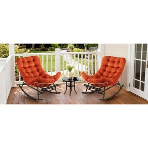 2PCS Papasan Rocking Chair with Footrest, Oversized PE Rattan Lounge Chair with Removable Cushion, for Patio & Living Room - 1 of 4