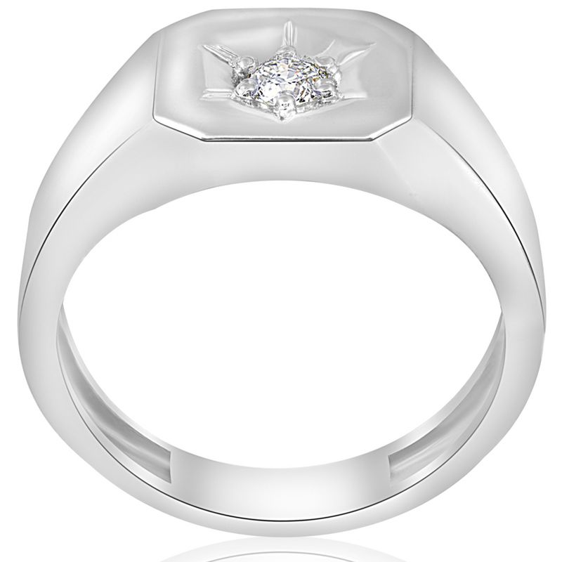 Pompeii3 Mens 1/6ct Diamond Solitaire High Polished Wedding Ring 10k White Gold, 3 of 5