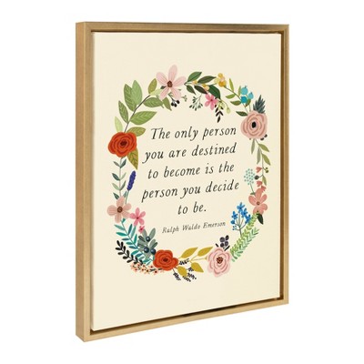 Floral Motivational Quote Canvas Wall Art with Gold Frame