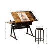 Runesay Adjustable Brown Drawing Drafting Table Desk with 2 Drawers and Stool - 2 of 4