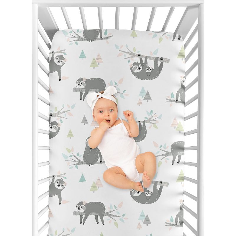 Sweet Jojo Designs Girl Baby Fitted Crib Sheet Sloth Pink Grey and White, 5 of 8