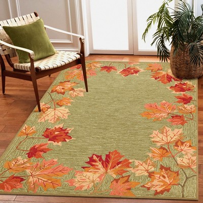 Hand-Tufted Moss Green and Orange Synthetic 5' x 7' Area Rug