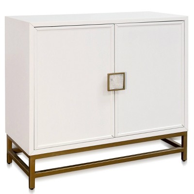 Two Door with Shell Handles Cabinet White - StyleCraft: Gold Accents, 35" Height, Modern Design