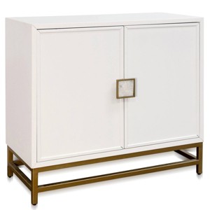 Two Door with Shell Handles Cabinet White - StyleCraft: Gold Accents, 35" Height, Modern Design - 1 of 4