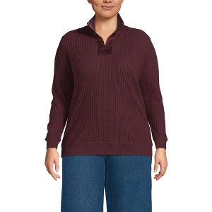 Lands' End Women's Long Sleeve Waffle Quarter Zip Pullover - 1 of 4