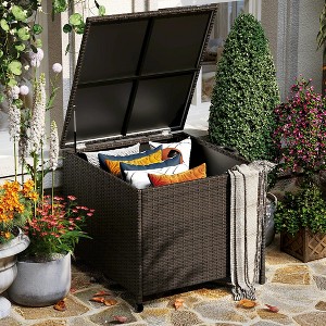 80 Gallon Large Deck Box Waterproof PE Rattan Outdoor Storage Box with Handles and Wheels - 1 of 4