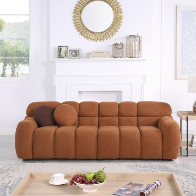 NicBex 87.4 Inch Boucle Upholstered Couch,3-Seater Sofa with 2 Round Pillows for Living Room,Office,Apartment,Brown