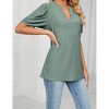 Women's Summer T-Shirt Casual V-Neck Hollow Out Puff Short Sleeve Top - 3 of 4