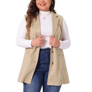 Agnes Orinda Women's Plus Size Lapel Suede Long Sleeveless Fashion Vest - 1 of 4
