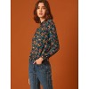 INSPIRE CHIC Women's Smocked Waist Ruffled Hem Stand Collar Floral Dots Blouse - 4 of 4