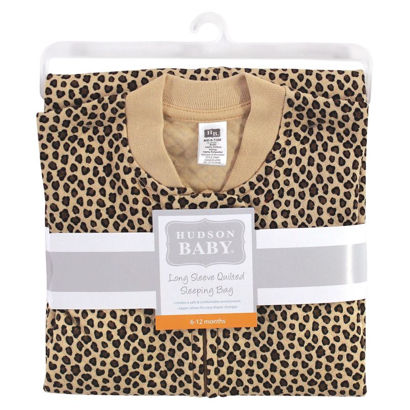 Hudson Baby Infant Girl Premium Quilted Long Sleeve Sleeping Bag and Wearable Blanket, Leopard, 3 of 4