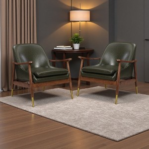 29.2" Cognac Faux Leather Mid-Century Accent Chairs Set of 2 with Brass-Tipped Legs - 1 of 4