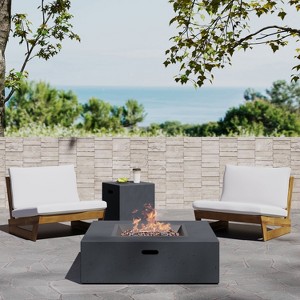 Christopher Knight Home Sherwood Outdoor Acacia Wood Club Chairs with Cushions and Square Fire Pit - 1 of 4