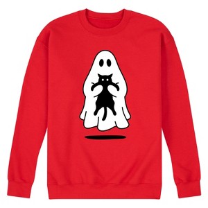 Men's - Instant Message - Ghost Holding Black Cat Graphic Fleece Sweatshirt - 1 of 4