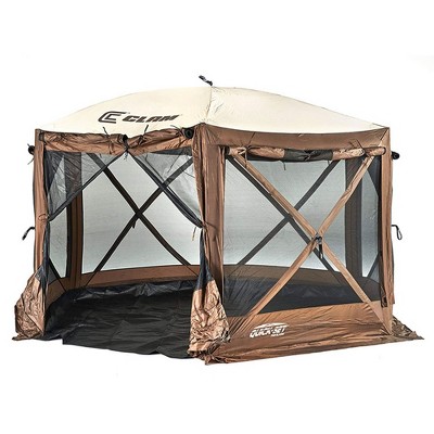 CLAM Quick-Set Pavilion Camper Foot Portable Pop-Up Camping Outdoor Gazebo Screen Tent 6 Sided Canopy Shelter with Stakes and Bag
