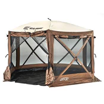 CLAM Quick-Set Pavilion Camper Foot Portable Pop-Up Camping Outdoor Gazebo Screen Tent 6 Sided Canopy Shelter with Stakes and Bag