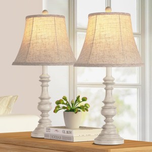 Table Lamps Set of 2, Rustic Farmhouse Bedside Lamps with 3-Color LED Bulbs, Linen Shade and Rotary Switch for Bedroom or Living Room – Cuddlewood - 1 of 4