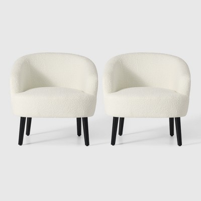 WestinTrends Alexandria 29" Wide Mid Century Modern Faux Shearling Barrel Accent Arm Chair (Set of 2)